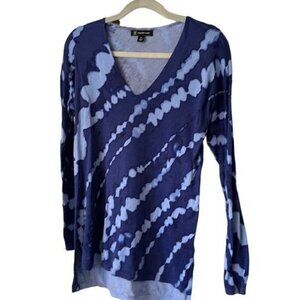 Tie Dye Blue Soft V Neck Lightweight Sweater Womens XS Boho 70s Comfy Office